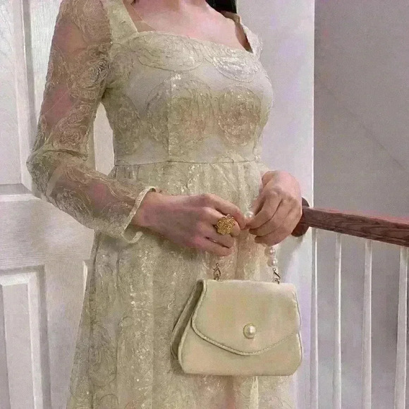 Faux Pearl and Soft Velvet Handbag - Picture 4 of 4